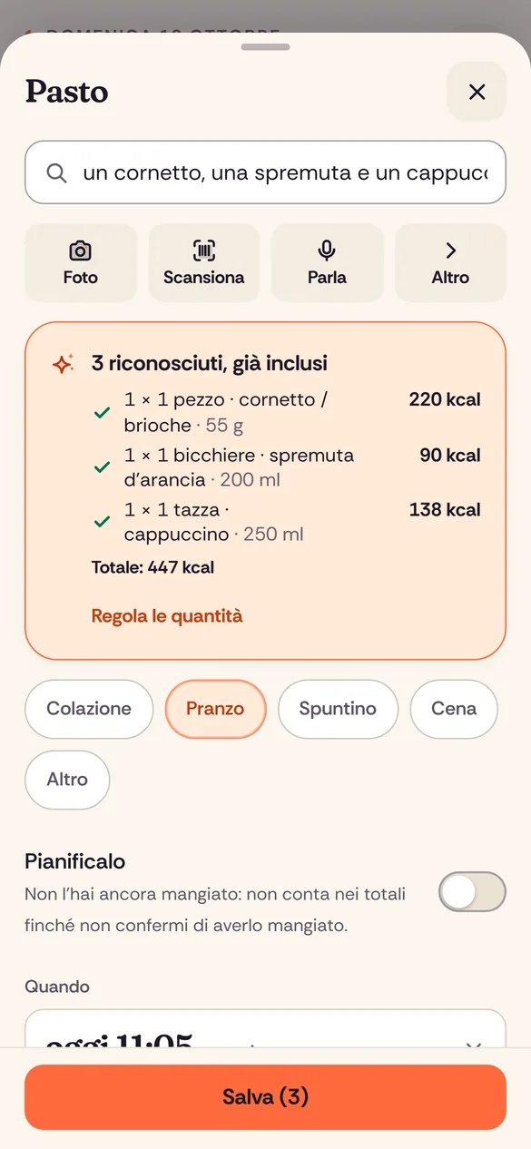 Registra i pasti come li diresti